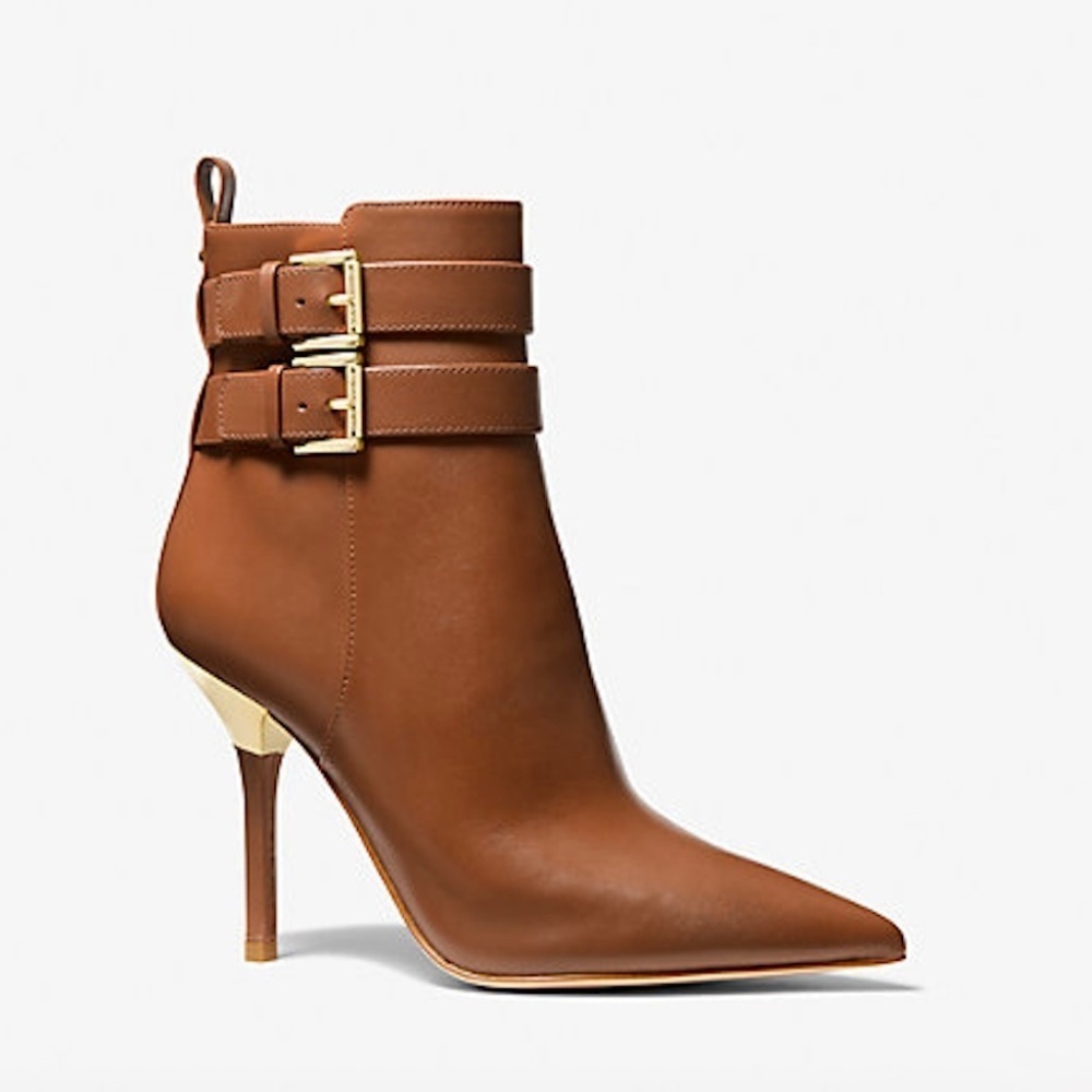 EUC Michael Kors Amal Luggage Brown Leather Stiletto Ankle Bootie Boots Size 7.5